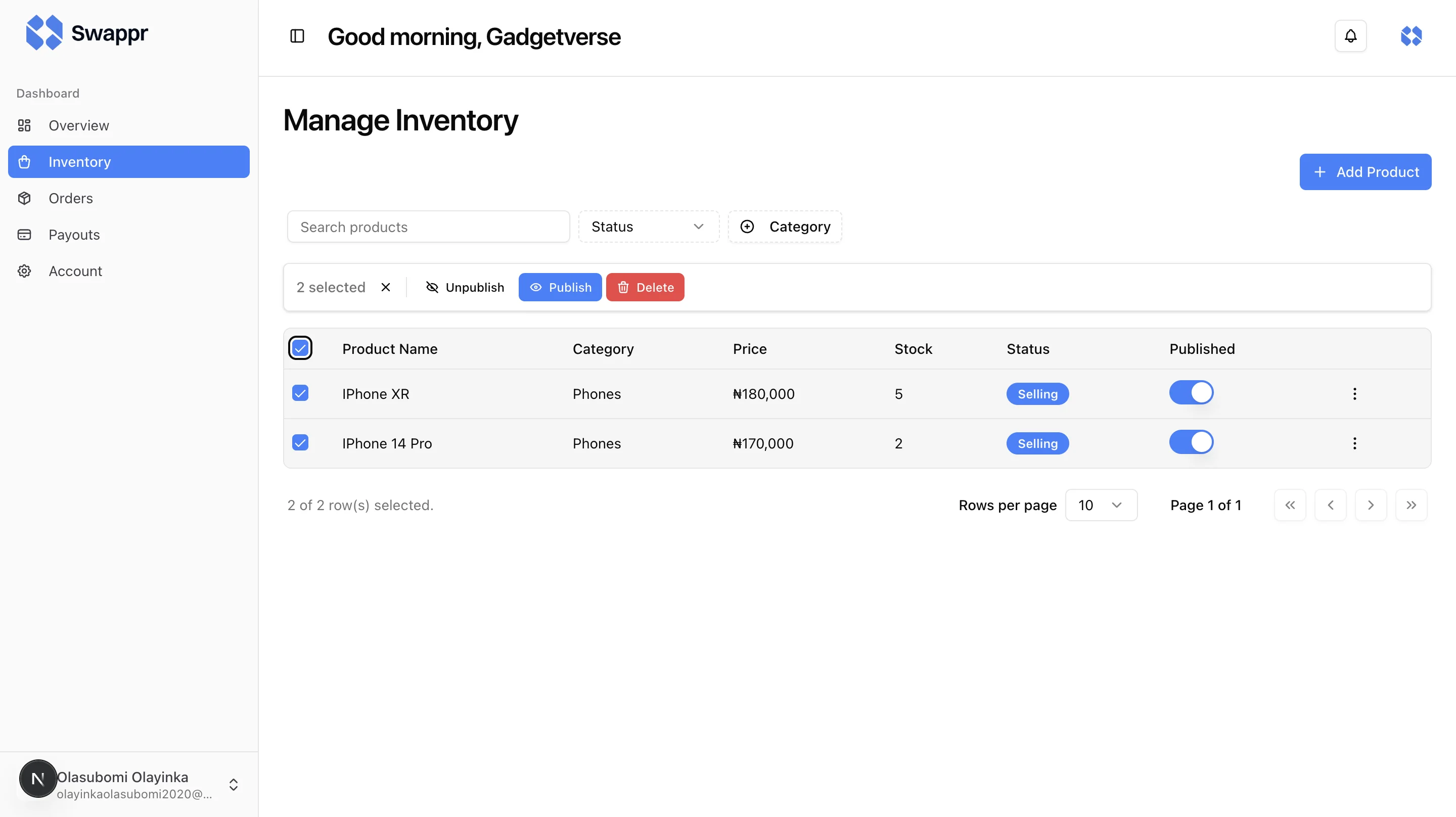 Inventory Management screenshot